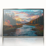 Framed wall art showcasing a vibrant botanical forest design with colorful flowers and trees, presented in a sleek silver frame, ideal for home decor.