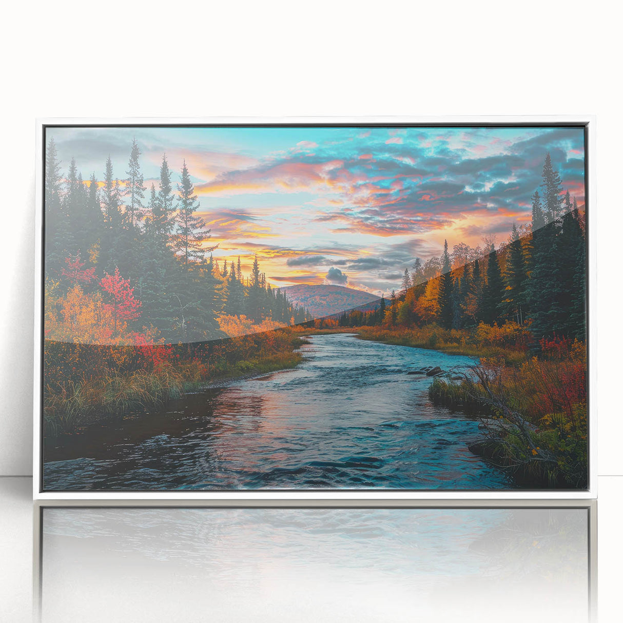 Framed wall art collection showcasing a vibrant botanical forest design with colorful flowers and trees, set against a white background for a modern aesthetic.