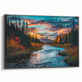 Framed wall art collection showcasing a botanical forest design with vibrant flowers and trees, presented in a sleek black frame, ideal for modern decor.