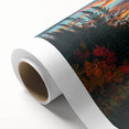 Botanical forest scene featuring vibrant flowers and trees, ideal for home decor; printed on rolled canvas, showcasing intricate details and rich colors.