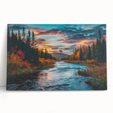 Botanical forest wall art featuring vibrant flowers and lush trees, printed on stretched canvas, ideal for enhancing home decor with nature-inspired aesthetics.