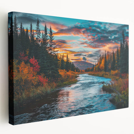 Stretched canvas wall art showcasing a vibrant botanical forest design with colorful flowers and trees, perfect for adding a natural touch to home decor.