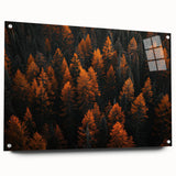 Acrylic wall art piece showcasing a vibrant botanical forest design with lush trees and colorful flowers, displayed in a side view with decorative pins.