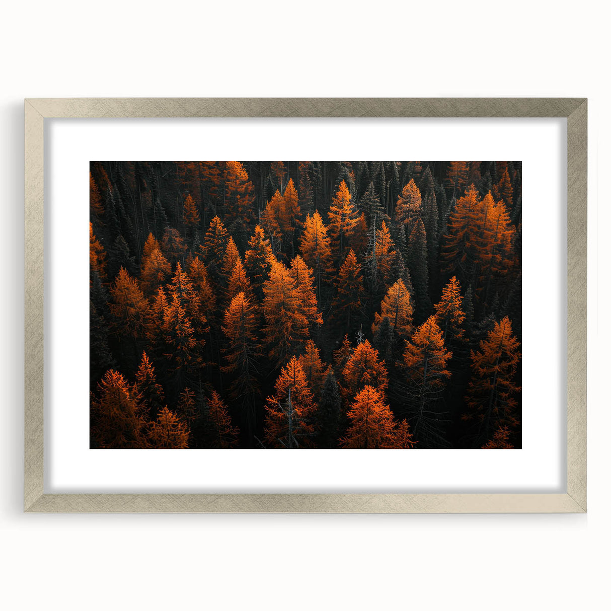 Framed botanical wall art showcasing a lush forest of flowers and trees, featuring a silver frame and matting, ideal for home decor enhancement.