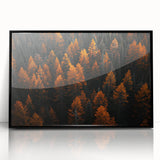 Framed wall art featuring a botanical forest design with vibrant flowers and trees, set in a sleek black frame, perfect for home decor enhancement.