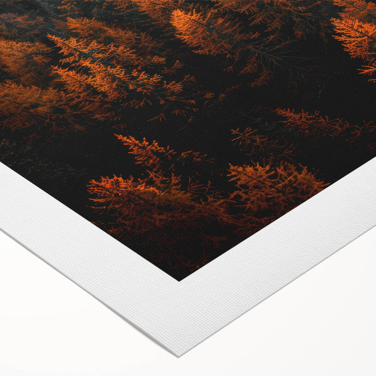Botanical forest wall art design on rolled canvas showcasing vibrant flowers and trees in an intricate pattern, perfect for nature-themed decor.