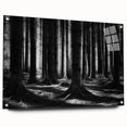 Acrylic glass wall art showcasing a botanical forest design with vibrant flowers and trees, elegantly displayed with pins for mounting, ideal for nature-themed decor.