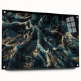 Acrylic glass wall art collection showcasing a botanical forest design with vibrant flowers and trees, displayed from a side view, highlighting its artistic details and sturdy pins. Perfect for enhancing interior decor with nature-inspired aesthetics.