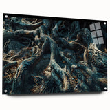 Acrylic glass wall art collection showcasing a botanical forest design with vibrant flowers and trees, displayed from a side view, highlighting its artistic details and sturdy pins. Perfect for enhancing interior decor with nature-inspired aesthetics.