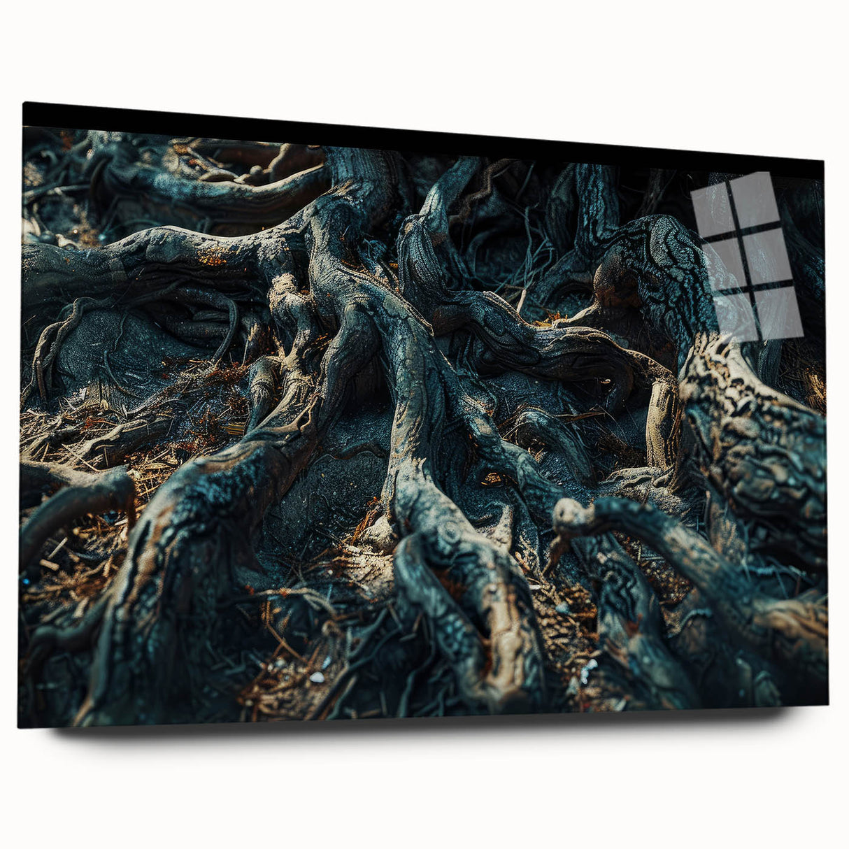 Acrylic glass wall art collection showcasing a vibrant botanical forest design with colorful flowers and trees, displayed in a modern side view, ideal for home decor.