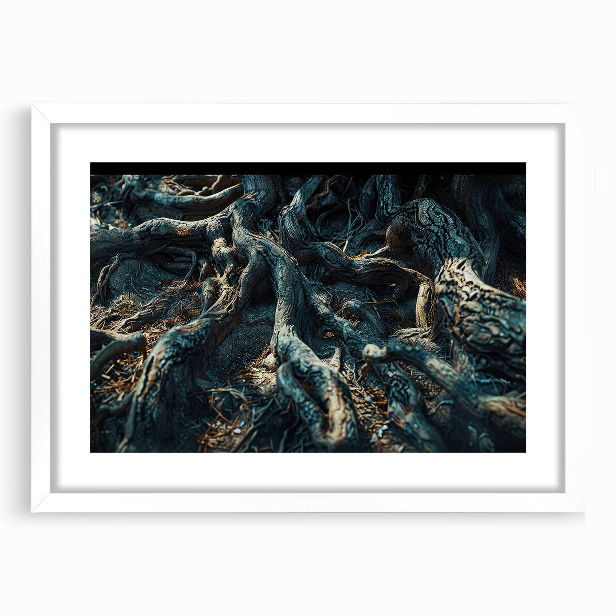 Botanical forest wall art collection showcasing vibrant flowers and trees, framed with a white mat, ideal for enhancing any nature-inspired decor.