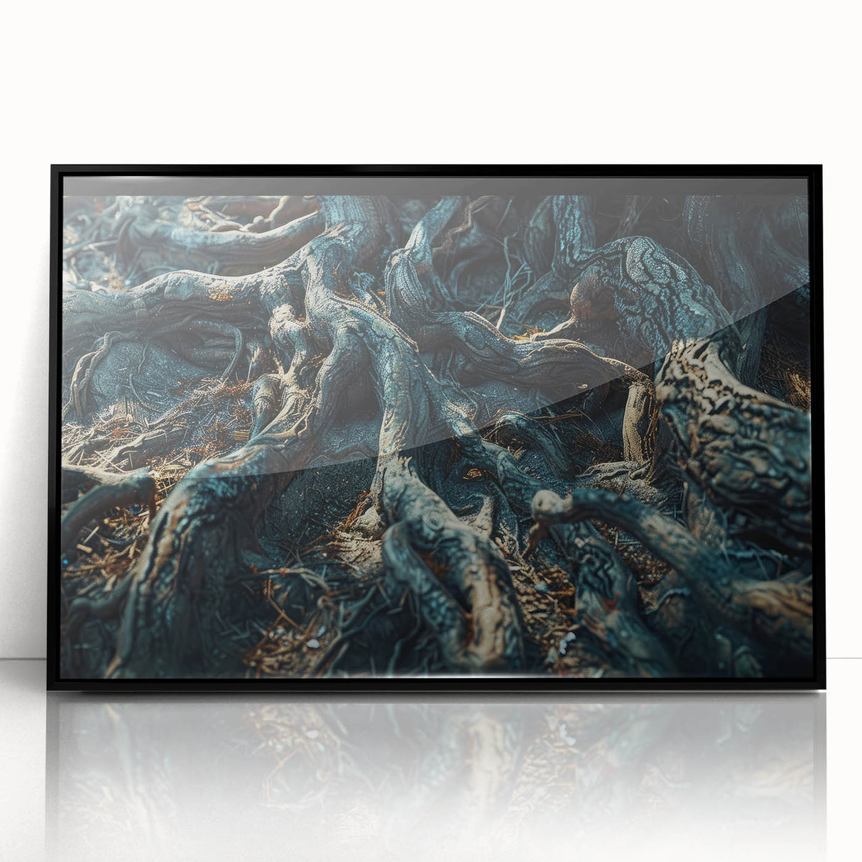 Framed wall art collection showcasing a botanical forest design with vibrant flowers and trees, featuring a sleek black frame and acrylic front for a modern touch. Ideal for enhancing home decor or office spaces.