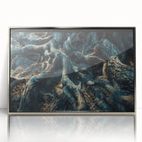 Framed wall art collection showcasing a vibrant botanical forest design with intricately detailed flowers and trees, featuring an elegant silver frame against a white backdrop.