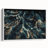 Framed canvas wall art featuring a botanical forest design with vibrant flowers and trees, displayed against a white background, ideal for home decor.