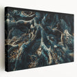 Botanical forest wall art featuring an intricate design of colorful flowers and trees on stretched canvas, enhancing any interior decor with a vibrant touch.