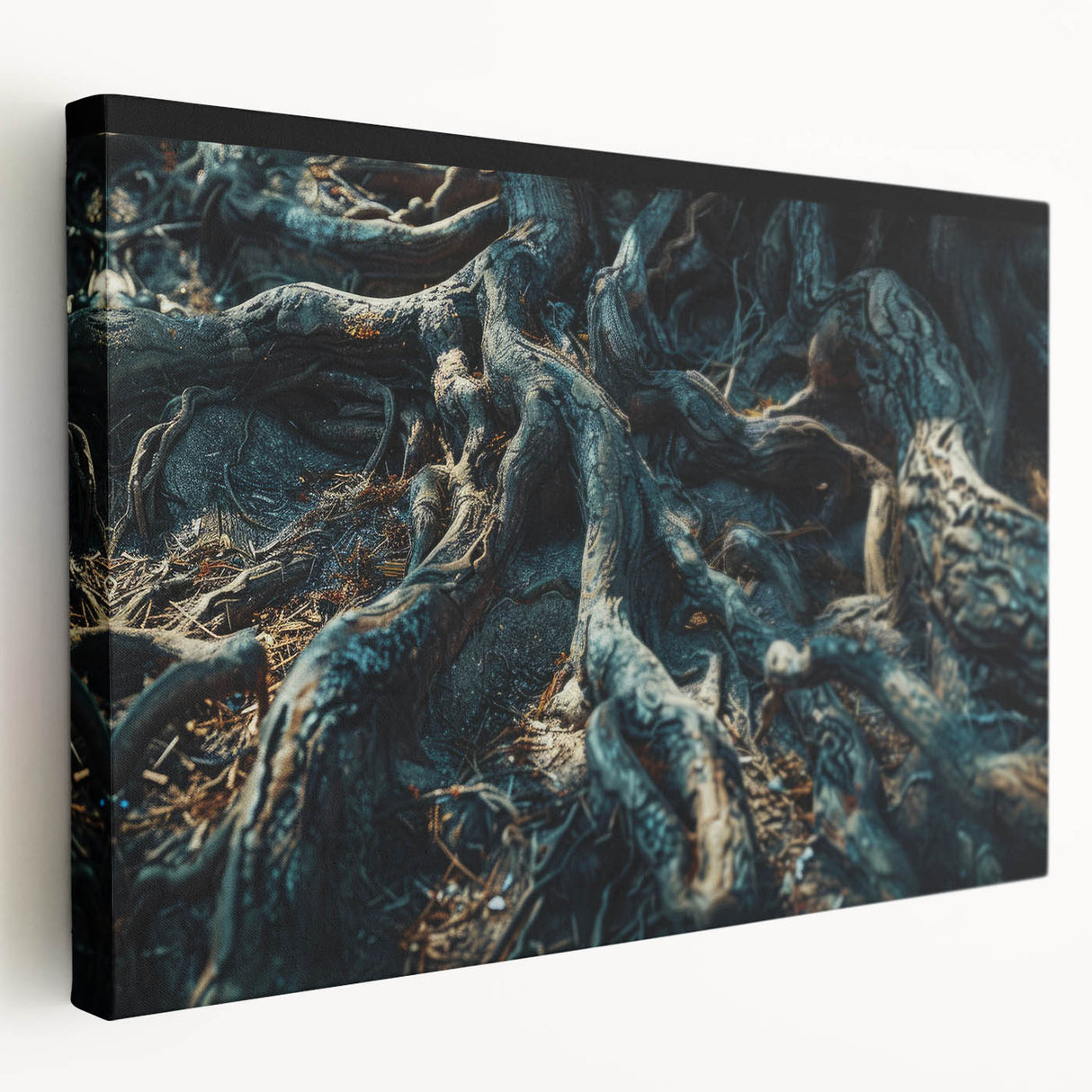 Botanical forest wall art featuring an intricate design of colorful flowers and trees on stretched canvas, enhancing any interior decor with a vibrant touch.