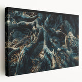 Botanical forest wall art featuring an intricate design of colorful flowers and trees on stretched canvas, enhancing any interior decor with a vibrant touch.
