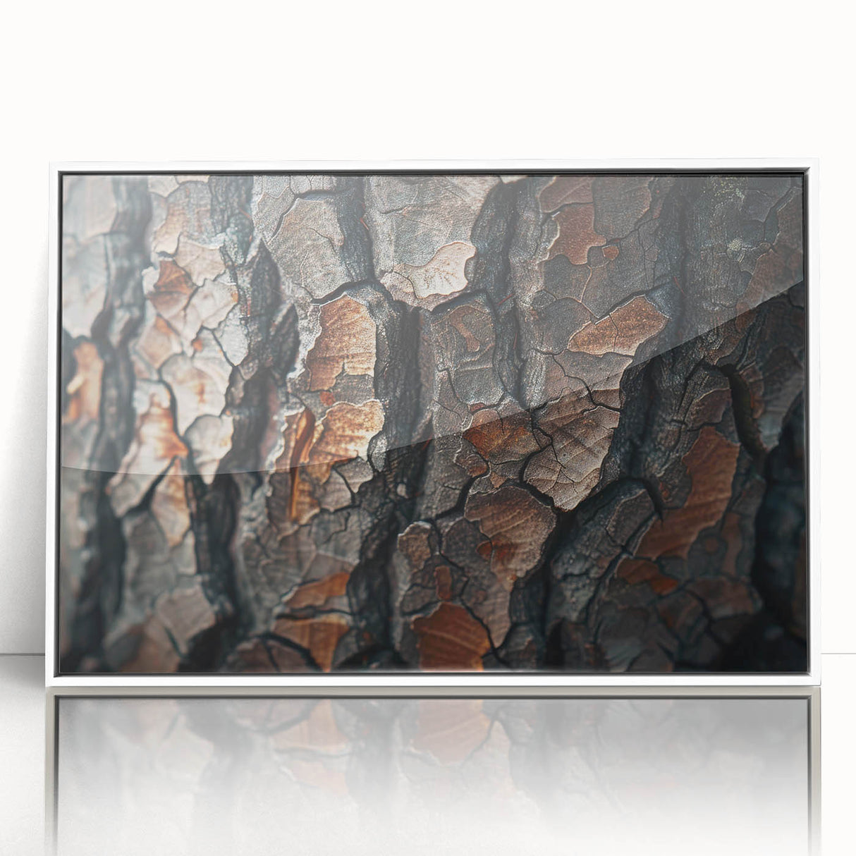 Framed wall art featuring a botanical forest design with vibrant flowers and trees, showcased in a sleek white frame for modern decor. Ideal for nature lovers.