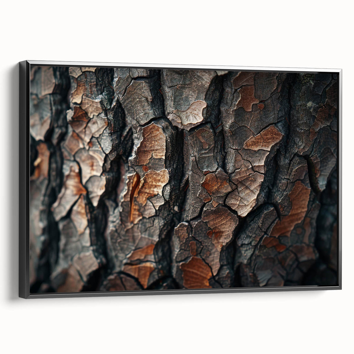 Framed wall art featuring a botanical forest design with colorful flowers and trees, displayed in a black frame, ideal for enhancing interior decor.