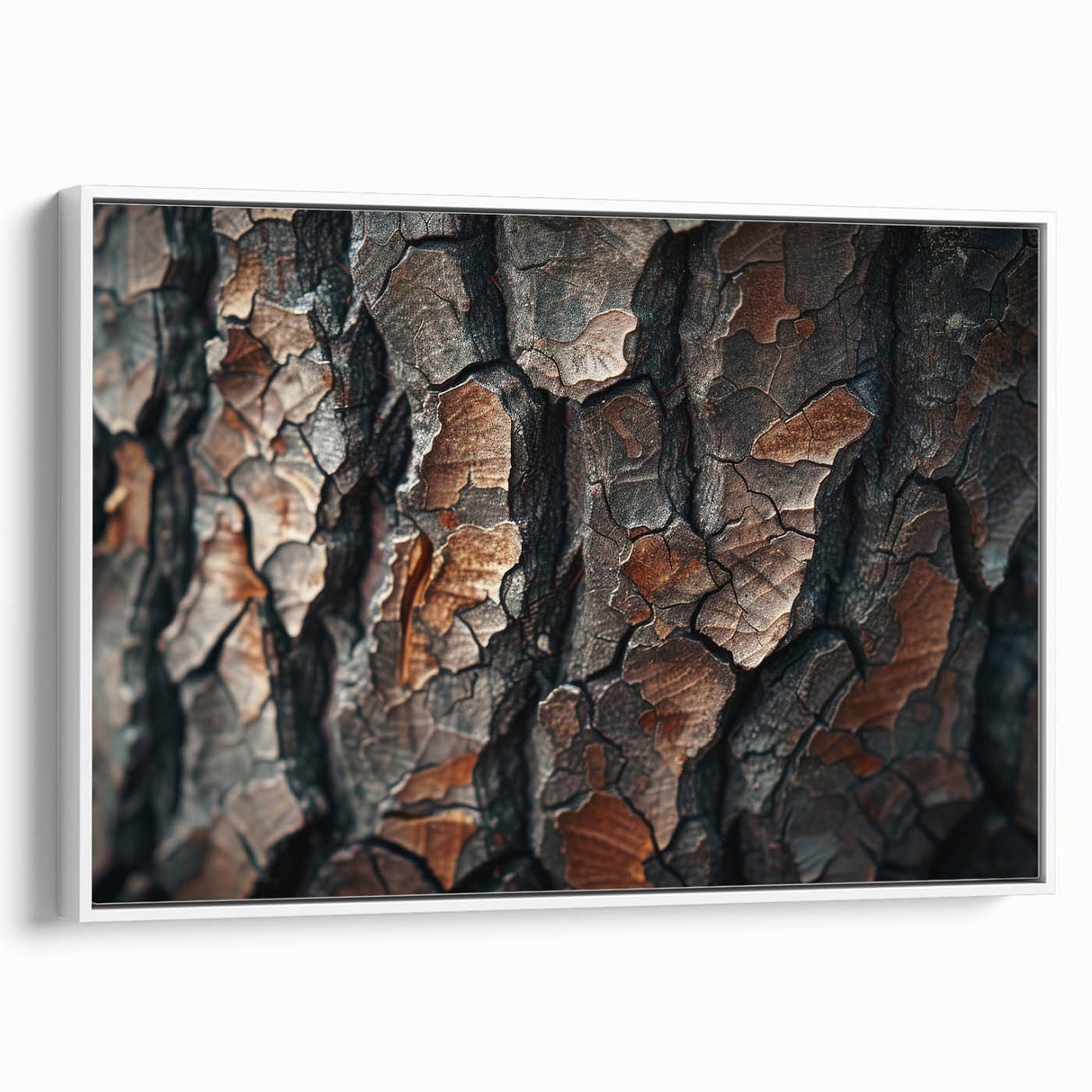 Framed wall art featuring a botanical forest design with vibrant flowers and trees, showcased in a sleek white frame, perfect for home decor enhancement.