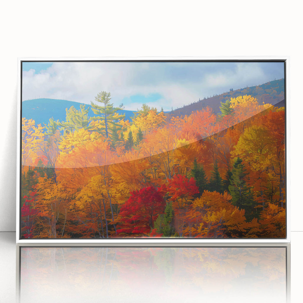 Framed wall art collection showcasing a vibrant botanical forest design with colorful trees, set against a clean white background, ideal for home decor.