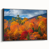 Framed canvas wall art showcasing a botanical forest design with vibrant flowers and trees, displayed in a sleek black frame, ideal for home decor.