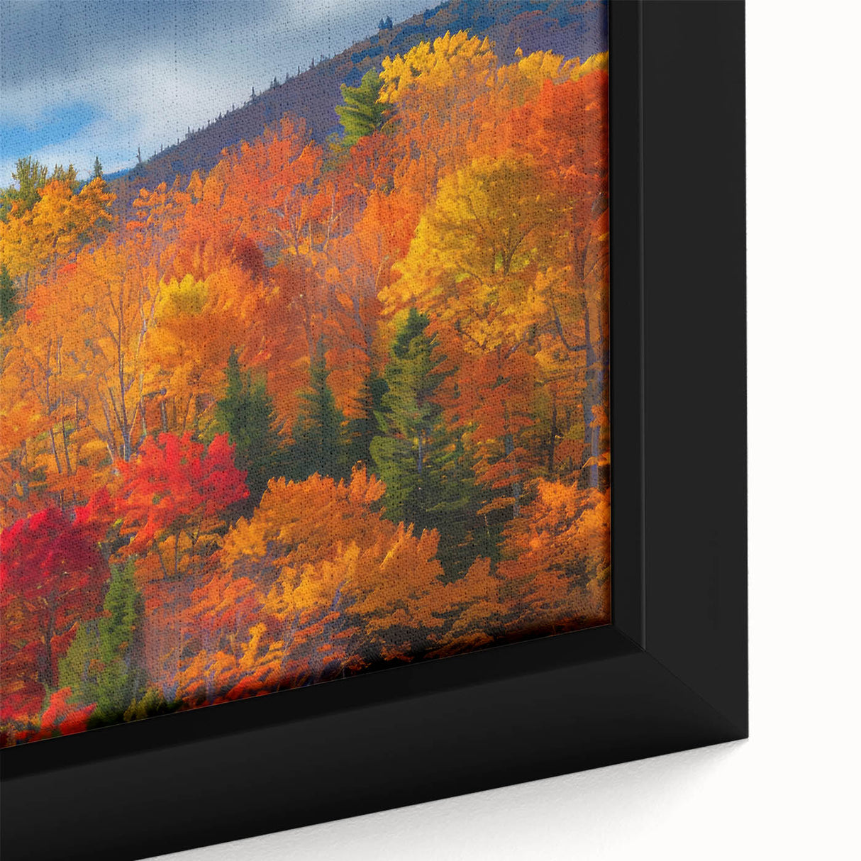Close-up of a framed botanical forest wall art piece, showcasing intricate details of vibrant flowers and trees, ideal for home decor and nature enthusiasts.