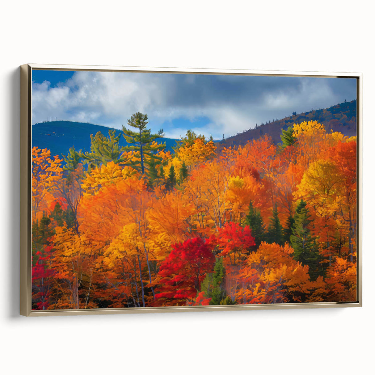 Framed wall art collection showcasing a vibrant botanical forest design with trees and flowers, featuring a gold frame, perfect for enhancing home decor.