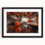 Botanical forest wall art collection featuring a framed design with a black front view, showcasing vibrant flowers and trees, perfect for home decor.