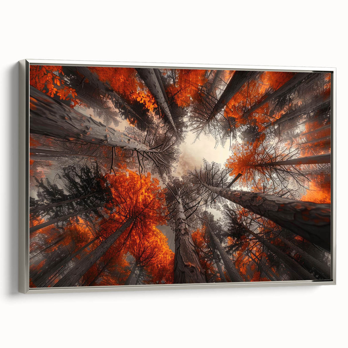Framed wall art collection showcasing an elegant botanical forest design with silver accents, featuring lush flowers and trees, perfect for enhancing living spaces.