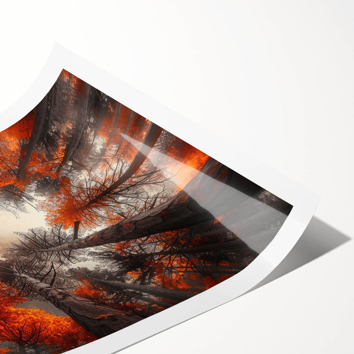 Botanical forest wall art print showcasing a vibrant design of trees and flowers, rolled for easy framing and shipping, perfect for nature-inspired decor.