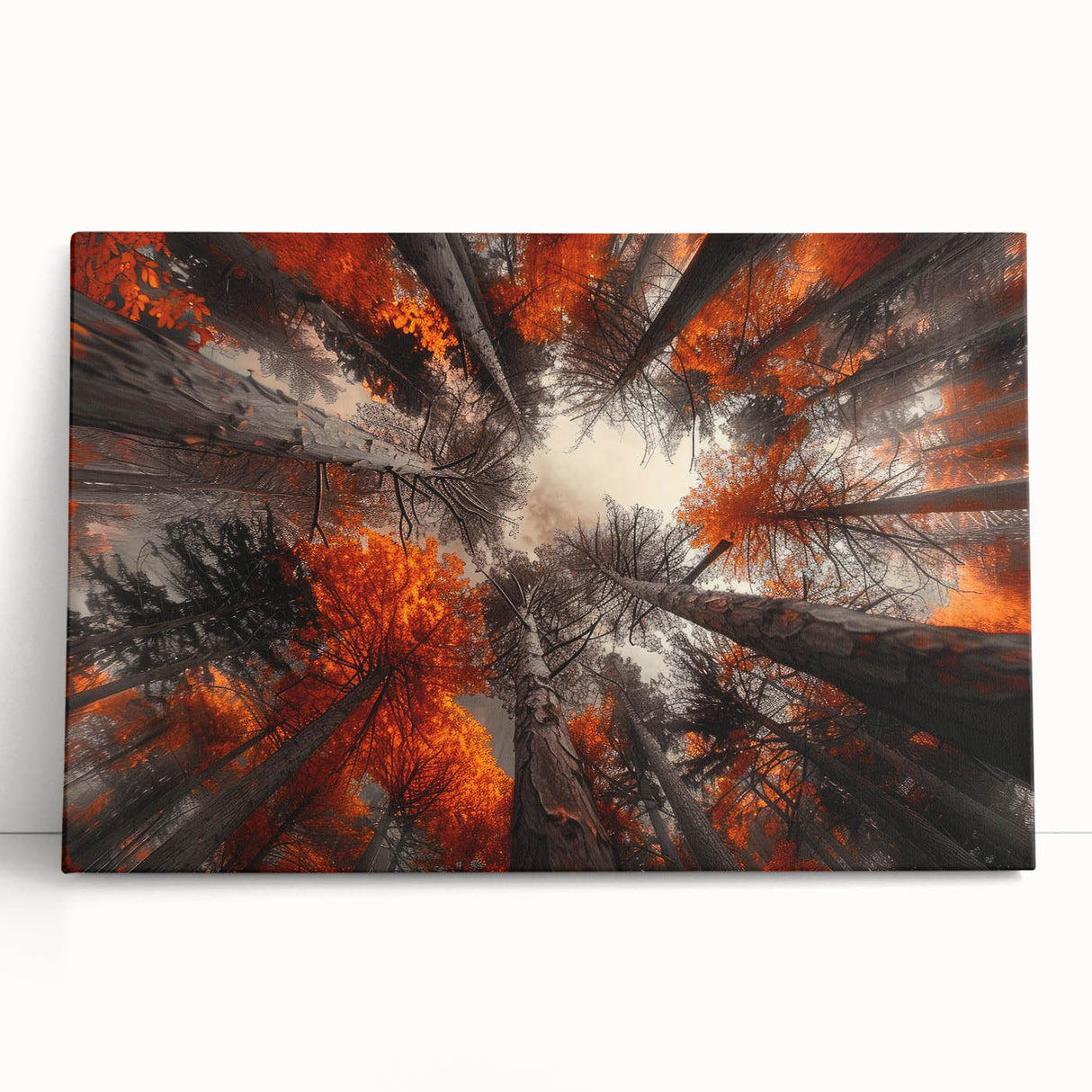 Stretched canvas wall art showcasing a vibrant botanical forest design with colorful flowers and trees, perfect for home decor or nature-themed interiors.