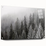 Close-up of a botanical wall art collection showcasing vibrant flowers and trees, displayed in acrylic glass with visible mounting pins, enhancing interior decor.