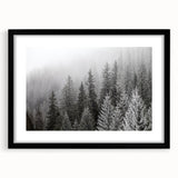 Botanical forest-themed wall art featuring a collection of vibrant flowers and trees in a sleek black frame with a mat, ideal for home decor.