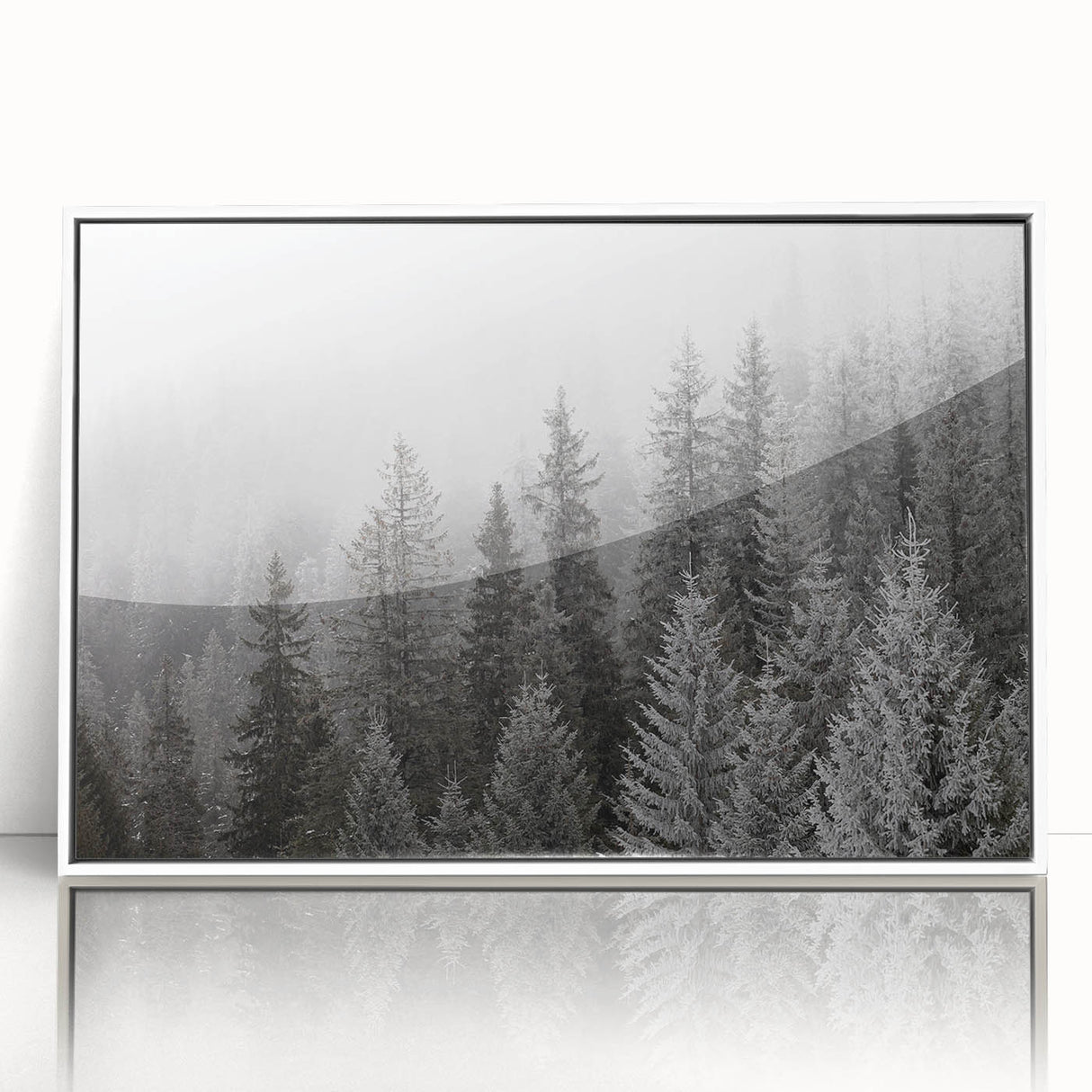 Framed wall art showcasing a botanical forest design with vibrant flowers and trees, set against a white background, perfect for home decor.