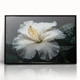 Framed wall art showcasing a vibrant hibiscus botanical design with a black frame, perfect for home decor or as a unique gift. Features intricate floral details and a modern aesthetic.