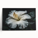 Vibrant hibiscus wall art featuring a botanical design on stretched canvas, showcasing rich colors and intricate details, perfect for home decor.