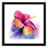 Botanical wall art featuring a vibrant hibiscus design, framed in black with a mat, perfect for adding a touch of nature to modern home decor.