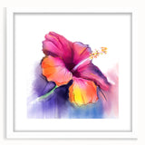 Framed botanical wall art collection featuring a vibrant hibiscus design on a white mat, showcasing intricate floral details, perfect for home decor enhancement.