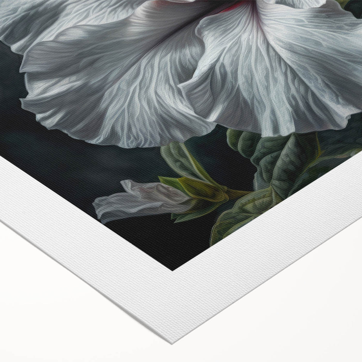 Vibrant botanical art print featuring a detailed hibiscus flower design on rolled canvas, perfect for home decor or artistic display. Ideal for nature lovers and interior design enthusiasts, this colorful wall art piece adds a tropical touch to any space.