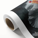 Vibrant rolled canvas featuring a botanical hibiscus design in bold colors, perfect for home decor, showcasing intricate floral details and artistic flair.