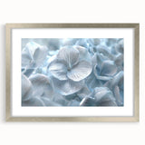 Botanical hydrangea wall art print in a silver frame with a mat, showcasing detailed floral design and vibrant colors, perfect for home decor enhancement.
