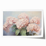 Botanical hydrangea wall art print showcasing vibrant blue and green hues, elegantly rolled for easy display and shipping, perfect for home decor enthusiasts.