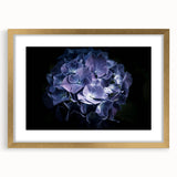 Botanical wall art featuring a stunning hydrangea design in a gold frame with a white mat, showcasing vibrant colors and intricate floral details, ideal for home decor.