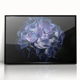 Framed black acrylic wall art showcasing a botanical hydrangea design, featuring vibrant colors and intricate details, perfect for home decor.