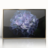 Framed wall art of a botanical hydrangea design with vibrant blue and pink flowers, set in a chic gold-accented frame, perfect for home decor.