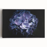 Botanical wall art featuring a vibrant hydrangea design on stretched canvas, showcasing rich colors and intricate floral details, perfect for home decor.