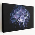 Stretched canvas wall art showcasing a beautiful botanical hydrangea design, featuring vibrant blue and green hues, perfect for adding elegance to home decor.