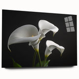 Side view of a botanical wall art design featuring vibrant irises under acrylic glass, showcasing intricate details and colors, perfect for home decor.