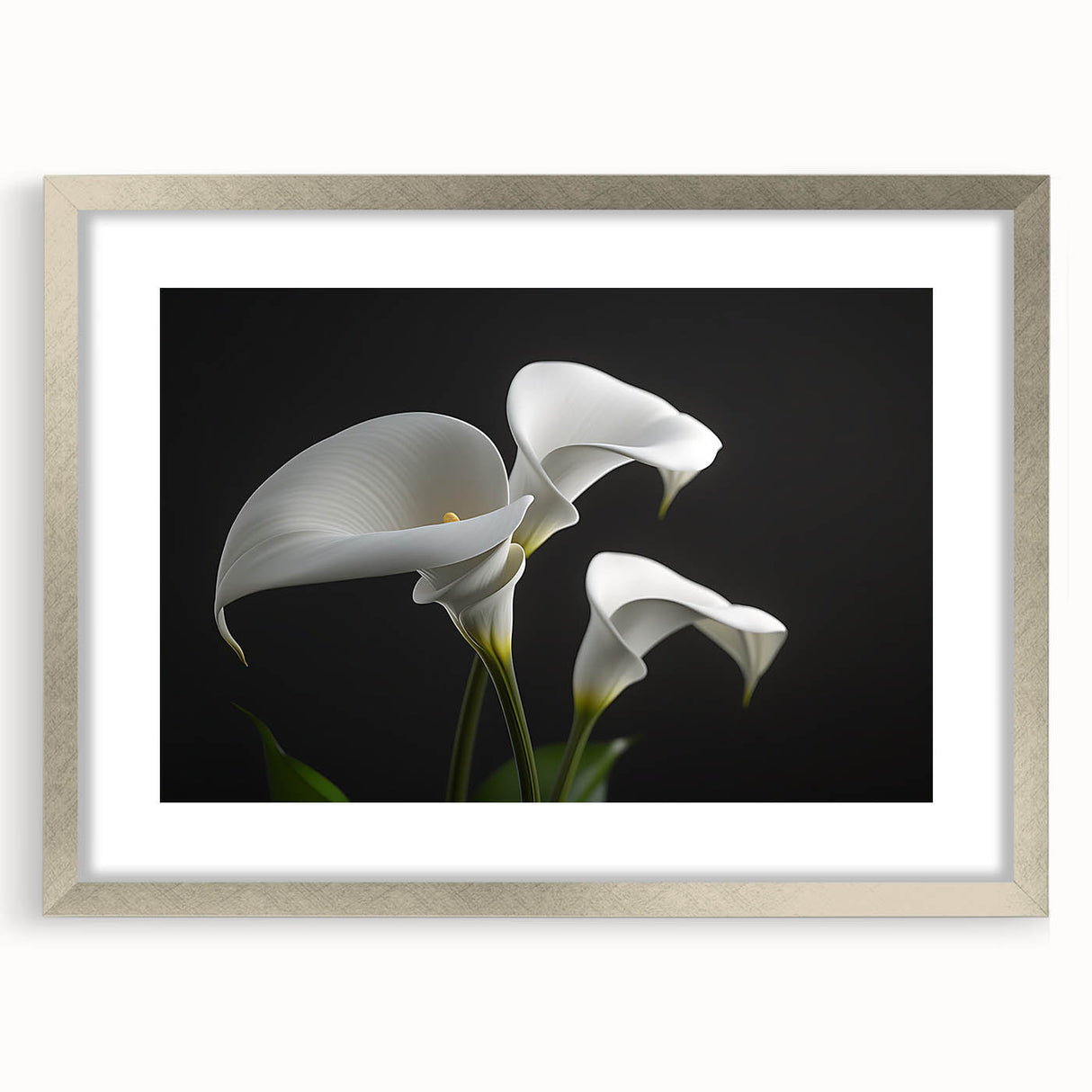 Botanical iris wall art design in a silver frame with a mat, showcasing vibrant floral illustrations ideal for home decor. Perfect for nature-inspired interiors.